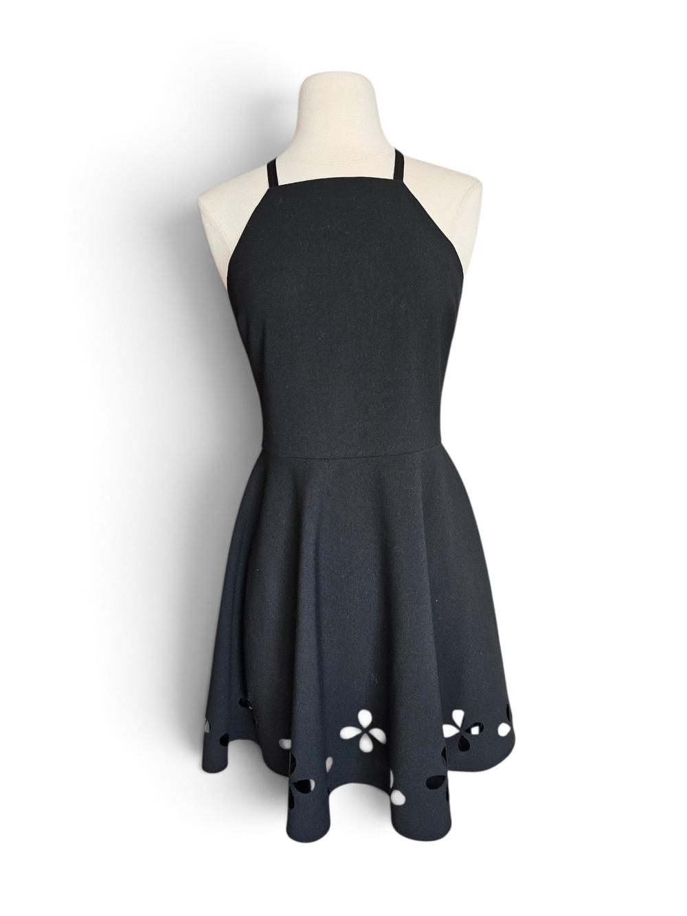 Elizabeth and James Black Halter Skater Dress Floral Cutout Hem Black Size 6